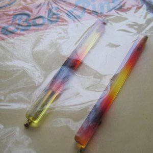 2 Vintage 1975 Goody Bob Pins Bobby Slides Unique Lucite Plastic Hand Painted